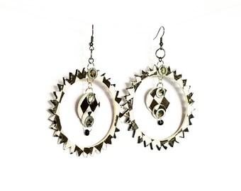 Black and White Spike Hoop Earrings