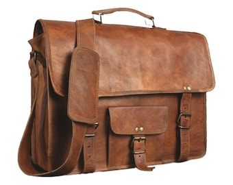 Vintage Leather Messenger Bag Perfect For College | Ships from USA