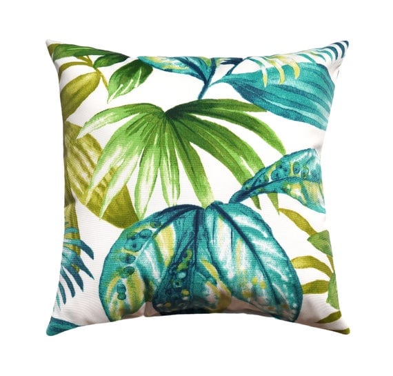 Outdoor Tropical Pillow Green Outdoor Pillow Aqua Accent