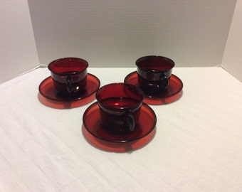 Set De 6 Tasses à Café Arcoroc Bleues Avec Soucoupes - Occasion En Bon état