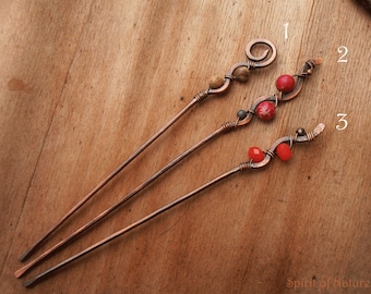 Rustic copper hair stick Simple wire hair sticks Hammered copper hairstick Copper wire hairpin Wire wrapped hair pins Ocean jasper hair pin