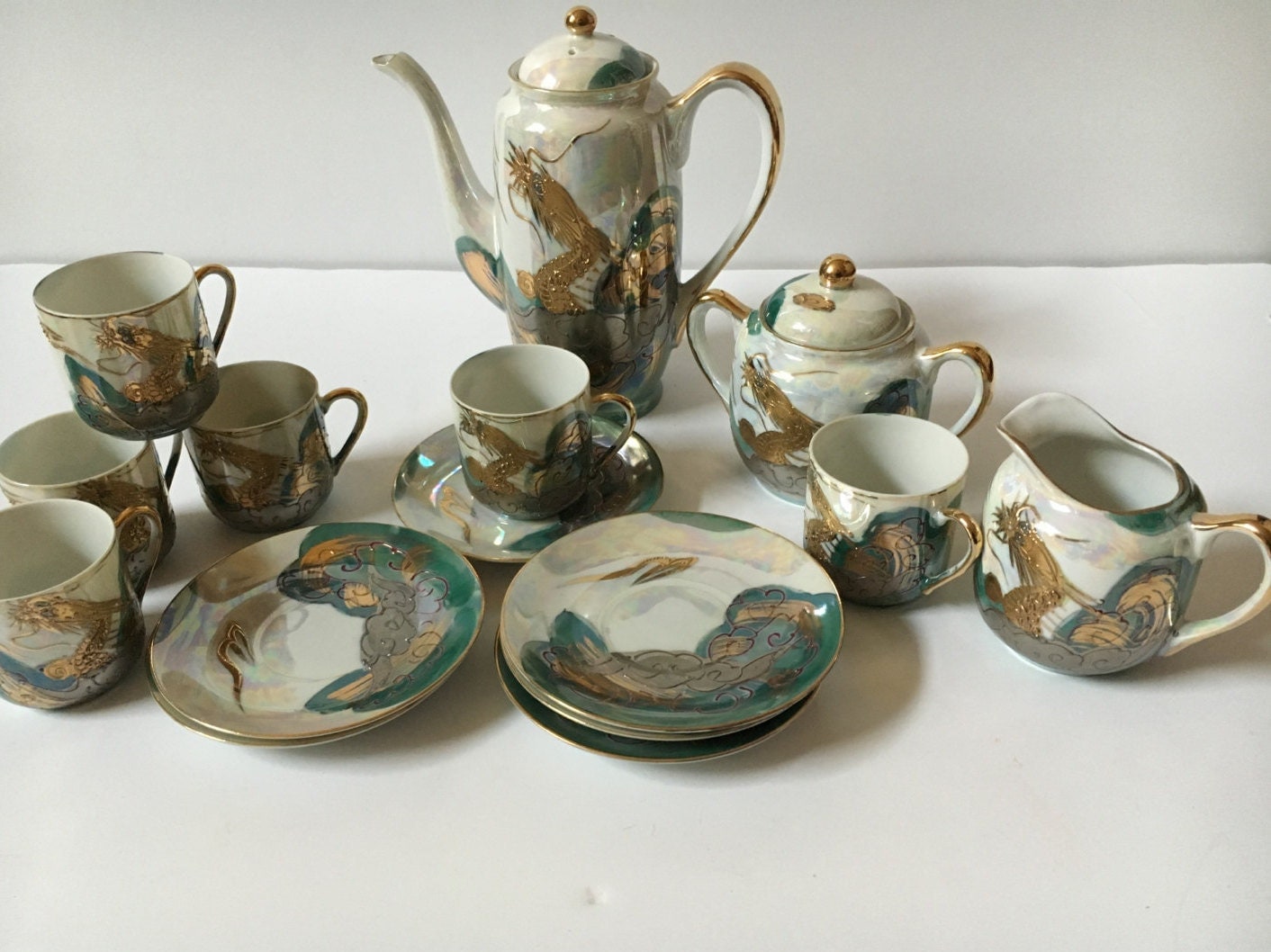 Vintage Japanese tea set Handpainted with 22 carat gold