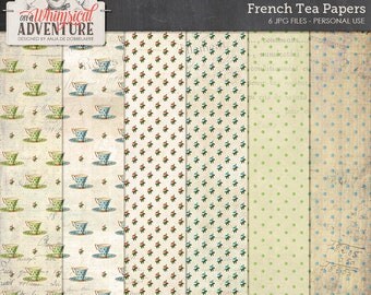 Romantic Tea Cup, Rose Patterned Paper, Instant Download, Scrapbooking Paper Pack, High Tea, Polka Dot Digital Paper, Shabby Chic French Tea