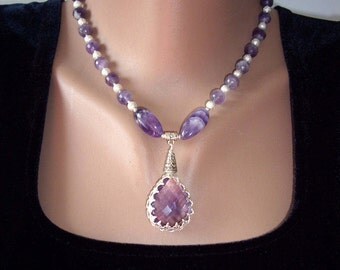 Amethyst necklace Birthday gifts for her Silver statement necklace Purple necklace Gift for wife Mom gifts Evening necklace Amethyst jewelry