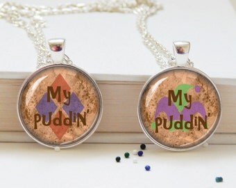 My Puddin' comic book villians necklace, boyfriend/girlfriend pendants, choose necklace or keychain pair