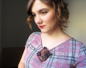 Beaded brooch bouquet / Bead embroidery pin / Floral Bijoux / Large statement brooch for her / Glass bead brooch