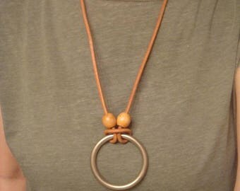 Circle of Life Necklace - Leather Necklace - Boho Necklace - Rustic Leather Necklace - Brown Leather Necklace - Statement Necklace