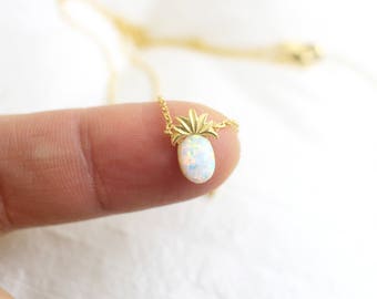 Gold Pineapple with Opal Stone Necklace, Dainty Pineapple Necklace, Gift for Best Friends,Bridesmaid Gift,Birthday Gift,7017