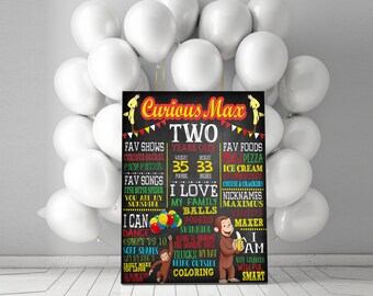 Curious George Birthday Chalkboard Sign - Milestone Sign - First Birthday, Second Birthday