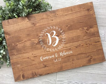 Rustic Wedding Guest Book Alternative, Wreath Laurel Names Guest Book Alternative, Rustic Chic Wood Wedding Sign,