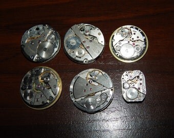 Set of 6 Vintage watch movements, Lot, Steampunk supplies, Steampunk parts #et 578