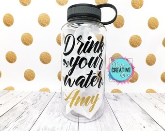 Drink Your Water Personalized 34 Oz Water Bottle | Water Intake Tracker | Fitness Sports Bottle | Customizable Gift | Several Color Options