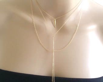 Double Strand Lariat Necklace Gold Y Necklace Layered Lariat