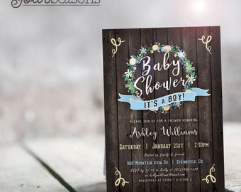 Rustic Boy Baby Shower Invitation - Printable DIGITAL FILE