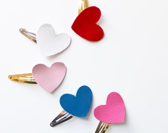 Leather hair clip - leather heart clip - baby hair clip - toddler hair clip - leather snap clips - girls hair clip - snap clips - small clip