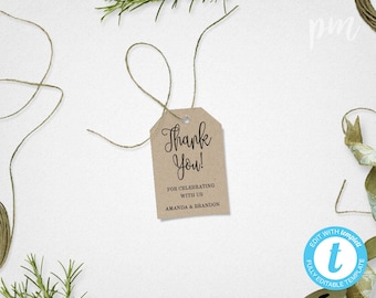 Wedding Favor Tags Template, Printable Rustic Thank You Tags, Kraft Gift Tags, Instant Download, For Wedding or Shower