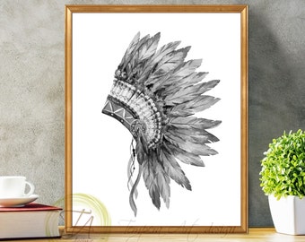 Black and White Print Feather Tribal Art Feather Print Black and White Feather Geometric Tribal Art Black and White Figural Feather Print