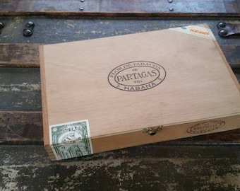 Cigar box vintage, wooden Partagas cigar box, handmade wood cigar box vintage