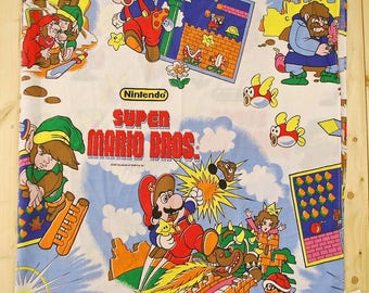 Vintage Super MARIO Bros. / The Legend of ZELDA Twin Size Flat Sheet / 1988 / Retro Collectable Rare