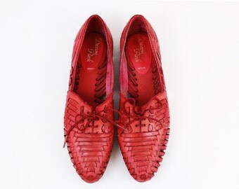 Vintage Faded Red Leather Woven Flats size 6 US Womens