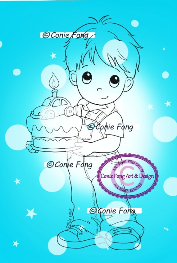 SALE Digital Stamp, Digi Stamp, digistamp, Birthday Benny by Conie Fong, Birthday, Boy, Car, Cake, Cupcake, Celebration