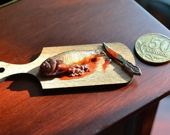 Dollhouse miniature food, realistic food, realistic miniatures, Miniature fish, cutting fish, 1:12 Scale, Incredible Detail.