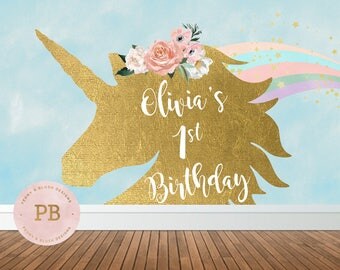Digital Unicorn Birthday Party Backdrop, Unicorn Backdrop, Rainbow Birthday, Unicorn Baby Shower, Unicorn Party Decoration, First Birthday