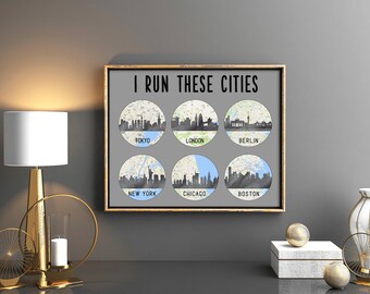 I run these cities Major marathon maps Boston marathon London Berlin New York Chicago Tokyo marathons gift for runners Gift for marathoner