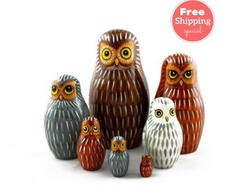 FREE Shipping * Nesting dolls for kids (7 pcs) * Matryoshka * Russian nesting doll * Babushka doll * Stacking dolls * Owl nesting dolls