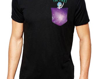 Tiny Rick Space Pocket T-Shirt, Rick & Morty Inspired Unisex Black T-Shirt