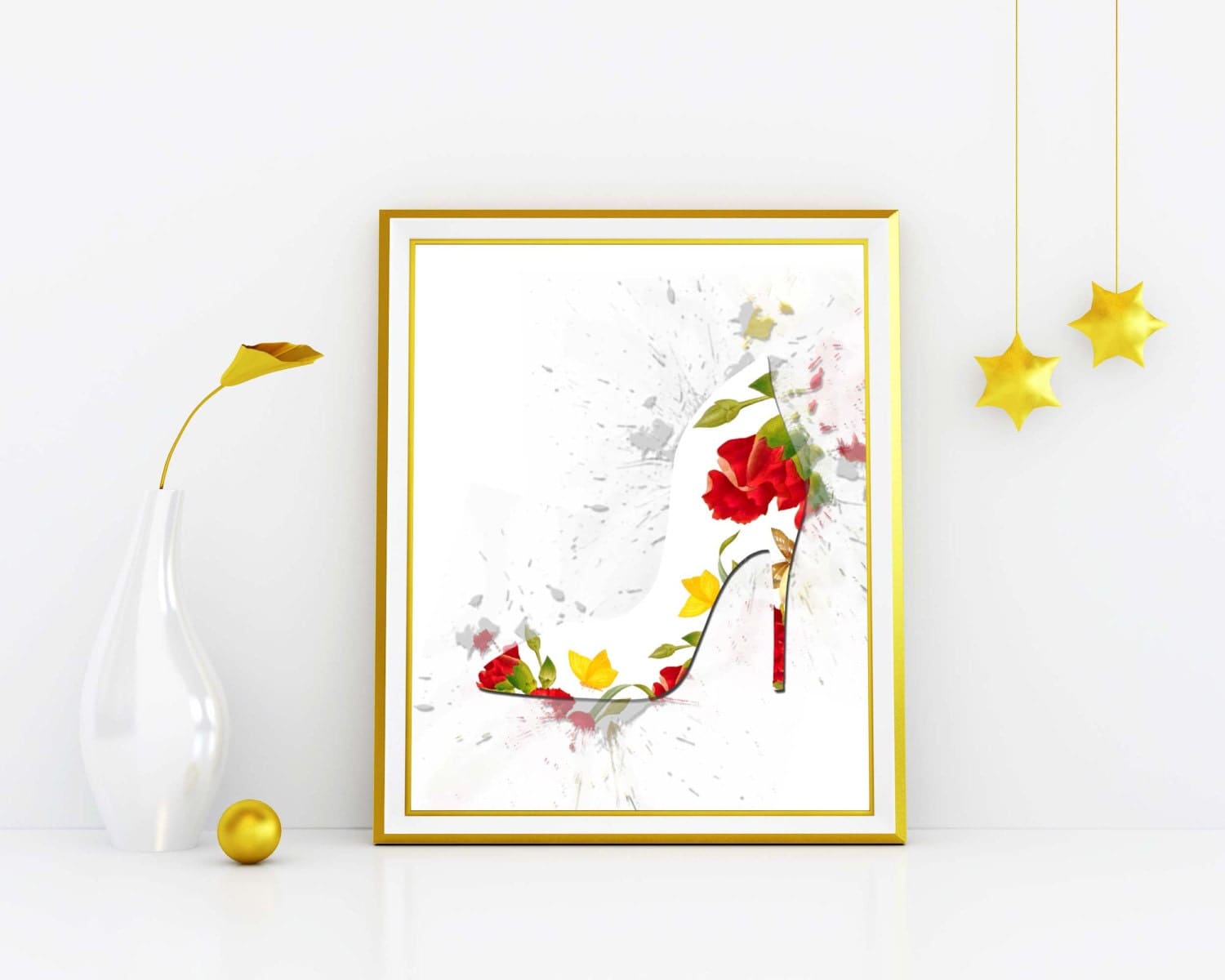 Fashion wall art Fashion print Beauty art White shoe print