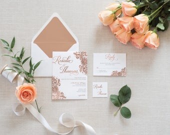 Rose Gold Foil Lace Wedding Invitation Set