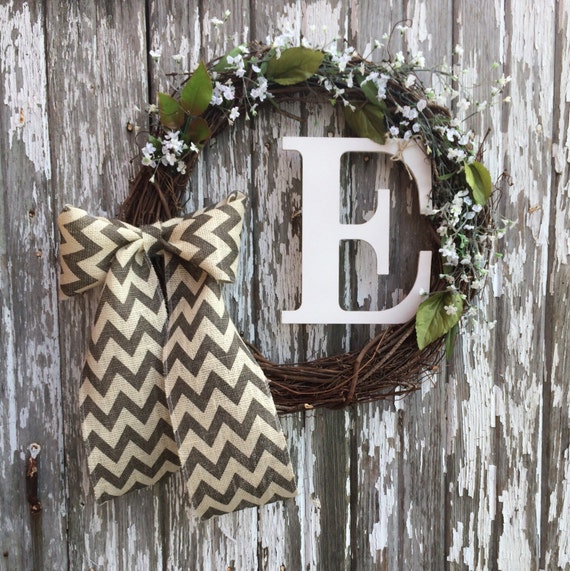 Monogram Grapevine Wreath Letter E Handmade