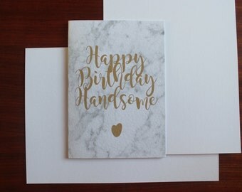 Happy Birthday Handsome Marble Grey White Gold A5 Card