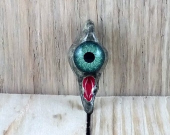 Polymer Clay Monster , Green Eyed Monster , Mini Cyclops Decor , Monster Skull , Miniature Monster Skull , Fantasy Decor , Skull Decoration