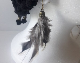 Boho feathers earrings Buddha head modern design Ibiza style dangle earrings