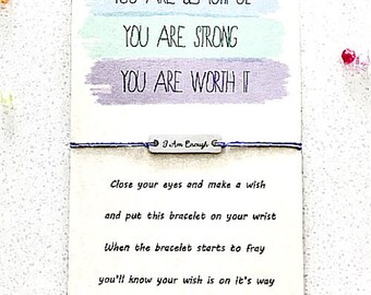 I Am Enough Wish Bracelet Wish Bracelet Gift Wish Bracelet Favor Fitness Bracelet Fitness Gift Motivational Bracelet Encouragement Gift