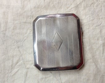 Vintage Solid Silver Cigarette Case - 1920s Cigarette Case - Hallmarked Silver Case - Faux Tortoiseshell Lined Silver Cigarette Case