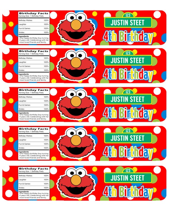 Personalized Elmo water bottle labels