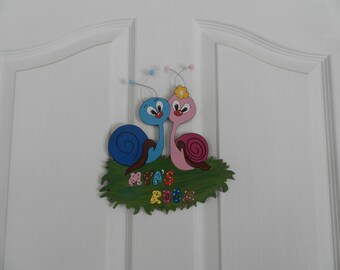 Sign for Bedroom Door or Wall - Blue and Pink Snails