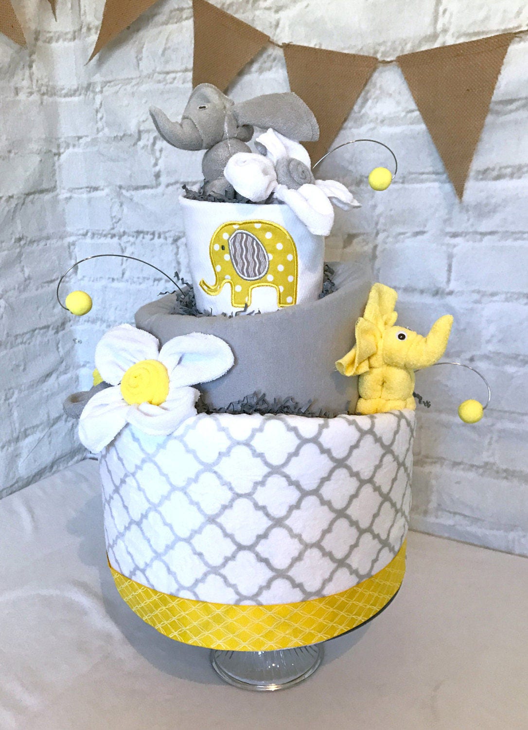 Elephant diaper cake, Yellow Elephant Diaper Cake, Yellow and Gray baby shower, Yellow and Gray Diaper Cake, Elephant baby shower, Elephant