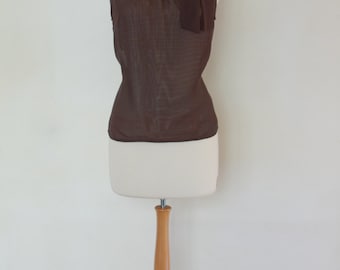 Halter Top, Brown Trasparent Mousseline, Turtleneck that Ties on the Side, Size L, XL , Made by "Blacky Dress" Berlin