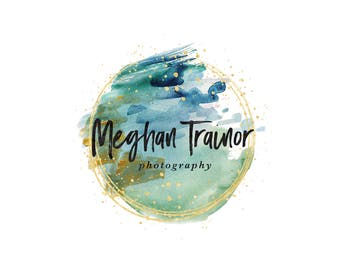 Teal Watercolor Circle Logo, Modern Gold Logo, Premade Logo Design, Photography Logo and Watermark Design Business Logo Confetti Stamp Logo,