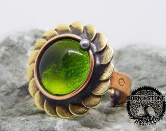 Copper ring Magic ring Green ring Flower ring Stained glass Steampunk ring Holiday ring Anniversary ring Gift for her For mom For women
