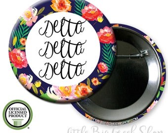 Tri Delta // Delta Delta Delta // TriDelt Floral Single or Bulk 2.25" Pinback Button