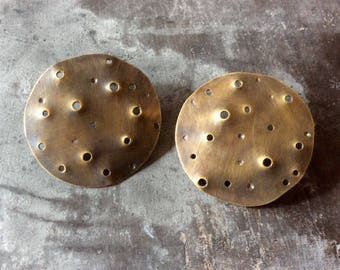 Full moon brass studs,full moon earrings,moon earrings,large brass studs,primitive brass earrings,large circle earrings,large rustic posts