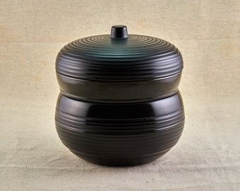 Round bento lunch box (jūbako) - two levels dinner set. Vintage traditional bento box