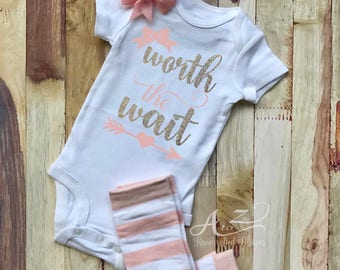 Worth the Wait Onesie - Baby Girl Onesie - New Baby Outfit - Newborn Bodysuit - Baby Shower Gift - Coming home outfit