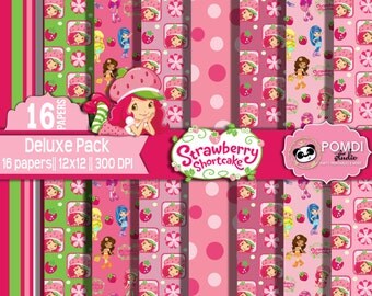 INSTANT DOWNLOAD|| Strawberry Shortcake- papers ||12x12 ||3600x3600l|16 papers|| Printable|| Seamless Patterns||