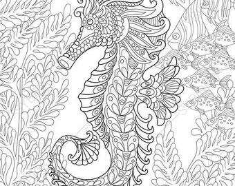 Zentangle Alphabet Coloring Pages Adults Letter Doodle Adult Seahorse Digital